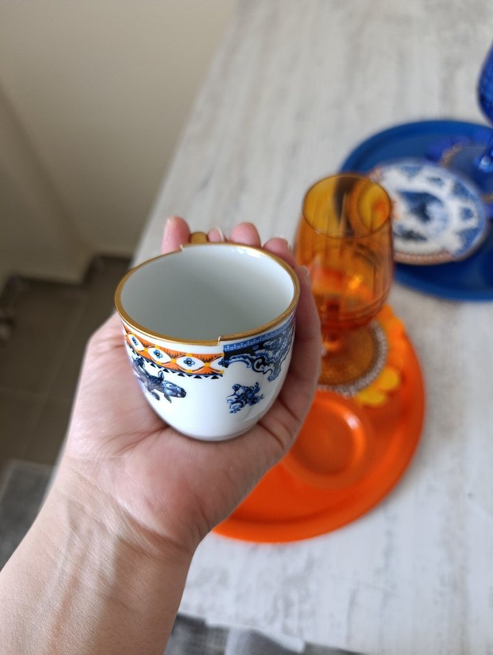 Turuncu ve Mavi Tepside Renkli Bardak ve Fincan Seti - Görsel 4