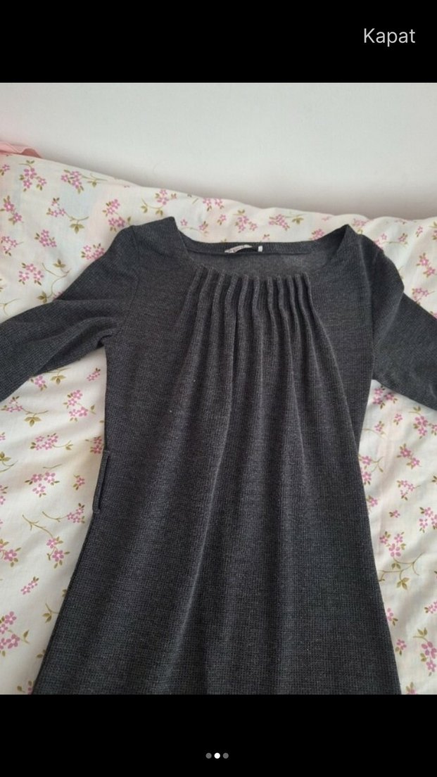 Gri Büzgülü Hamile Triko - Görsel 2