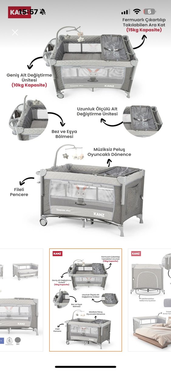 KANZ Gri Oyun Parkı Yatak EN716 - Görsel 2