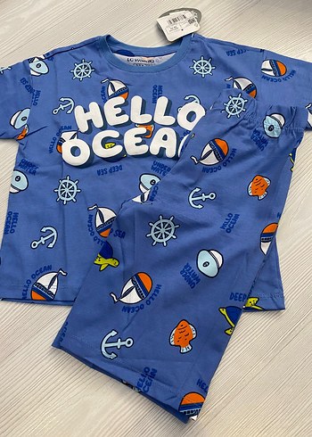 Renkli Baskılı Mavi Çocuk Pijama Takımı 2/3 yaş - Görsel 2