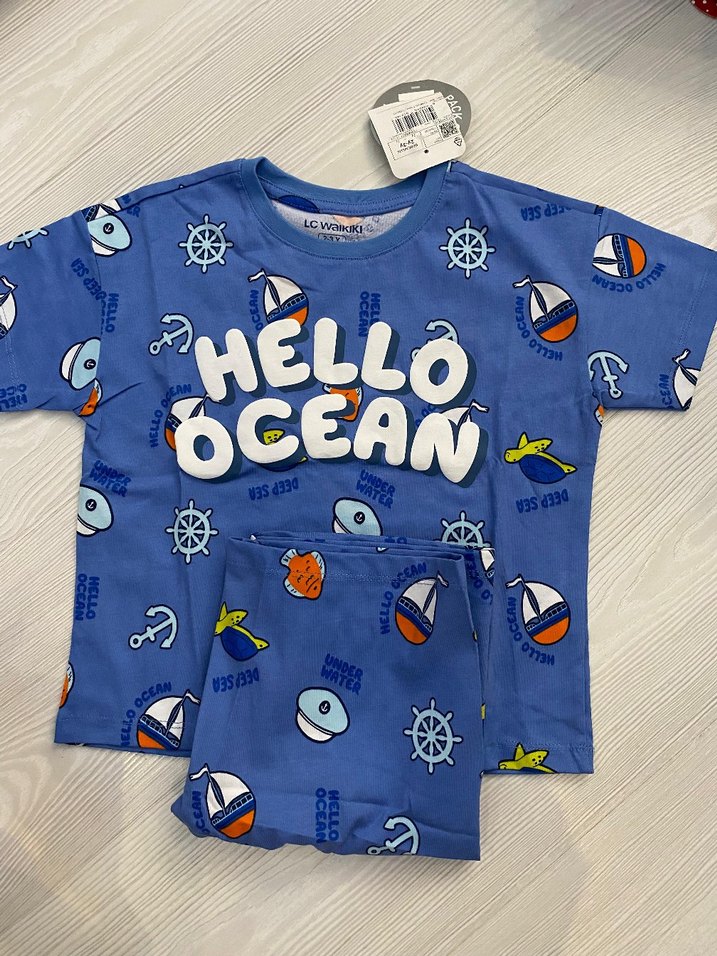 Renkli Baskılı Mavi Çocuk Pijama Takımı 2/3 yaş - Görsel 3