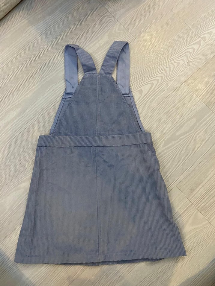 Kız Çocuk Mavi kadife Düğmeli Elbise kadife 4/5 yaş - Görsel 4