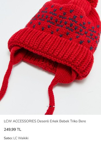 Kırmızı Nakışlı Erkek Bebek Triko Bere 3/6 yaş - Görsel 2