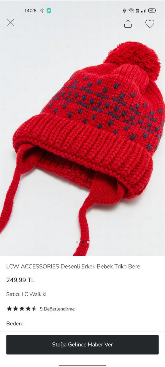 Kırmızı Nakışlı Erkek Bebek Triko Bere 3/6 yaş - Görsel 2