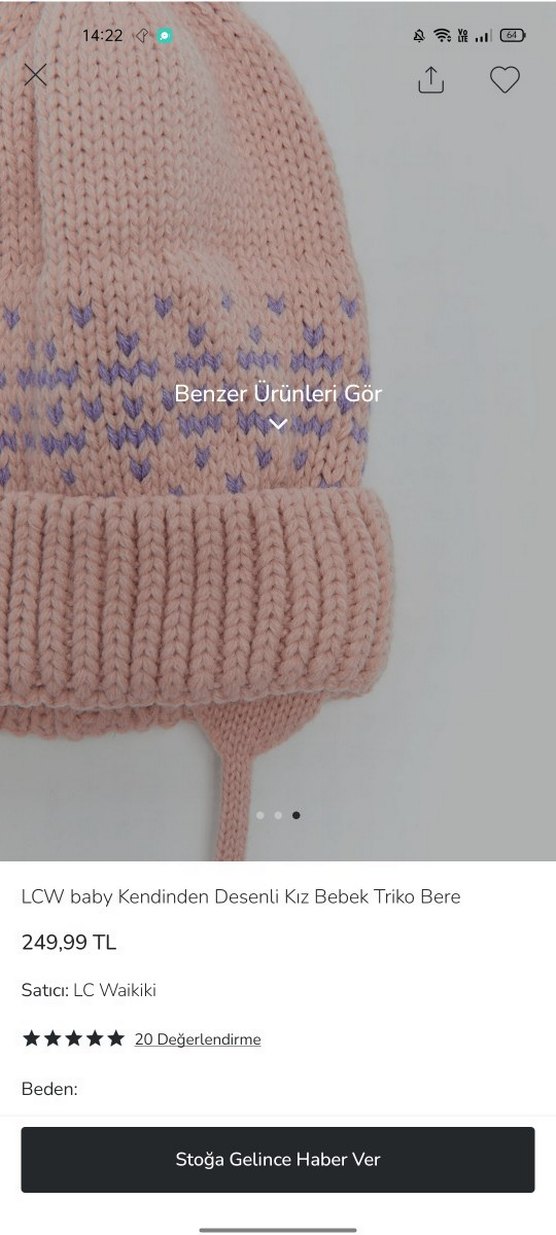 LC Waikiki Pembe Kız Bebek Triko Bere 3/6 yaş - Görsel 3