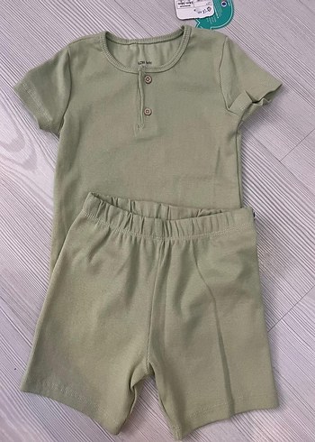 Khaki Pamuklu Düğmeli Bebek Erkek Takımı 2/3 yaş