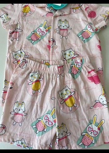 LC Waikiki Pembe Baskılı Bebek Kız Takımı Düğmeli 2/3 yaş