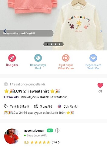 6 Beden: 16+ kg Beden Renk LCW 2'li sweatshirt 