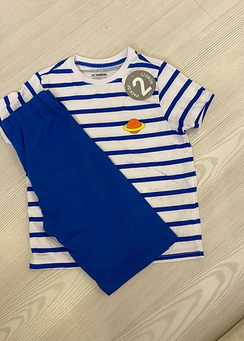 Mavi Çizgili Pamuklu Bebek Erkek Takım 5/6 yaş