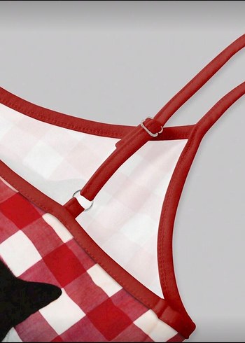 Kedi Desenli Kırmızı Gotik Askılı Üst - Görsel 4