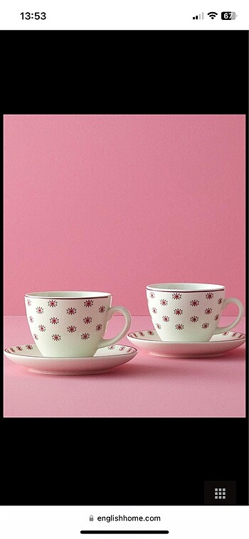 English Home English Home porselen 2li Çay Nescafe fincanı