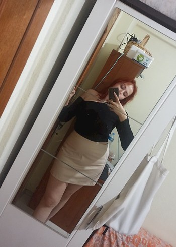 Bej Deri Mini Etek