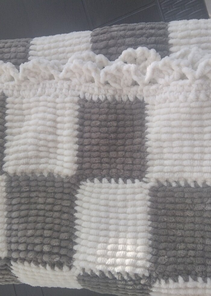 Tunus işi kadife bebek battaniyesi - Görsel 2