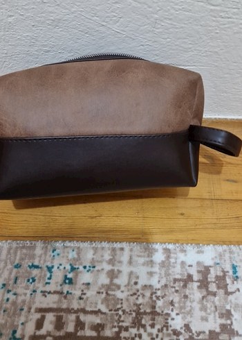 Kahverengi Deri Kadın Makyaj Çantası - Görsel 5