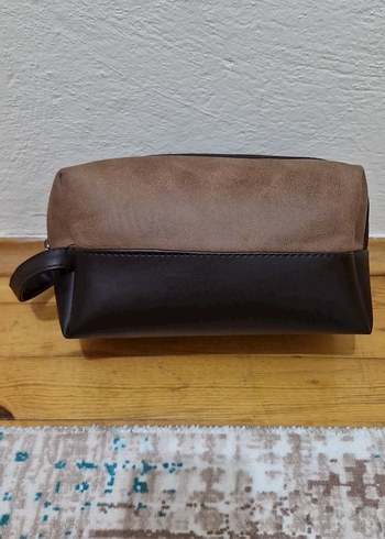Kahverengi Deri Kadın Makyaj Çantası - Görsel 2