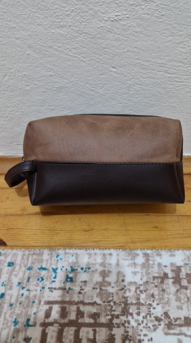 Kahverengi Deri Kadın Makyaj Çantası - Görsel 2