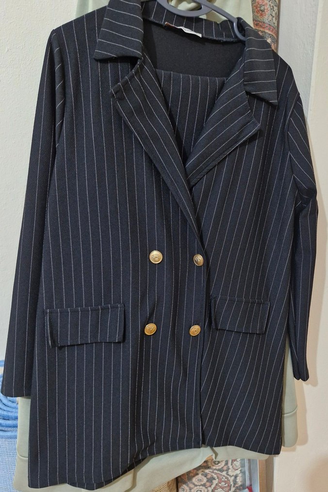 Çizgili Siyah Kadın Ofis Takımı - Görsel 3