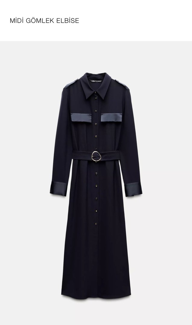 Kemerli Lacivert Kadın Ofis Elbisesi - Görsel 2