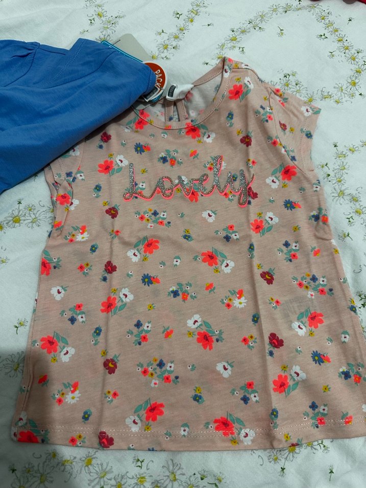 Renkli Baskılı Mavi Kız Çocuk Tişörtü - Görsel 3