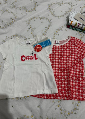 Kız Çocuk Renkli Baskılı Kısa Kollu ikili Tişört - Görsel 4