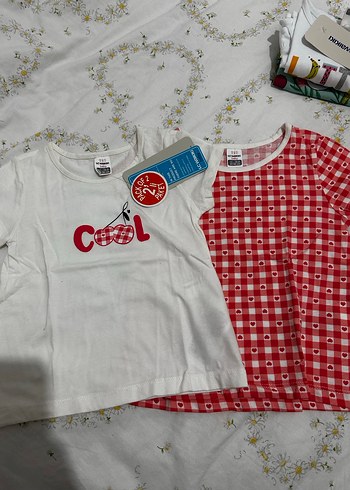 Kız Çocuk Renkli Baskılı Kısa Kollu ikili Tişört - Görsel 2