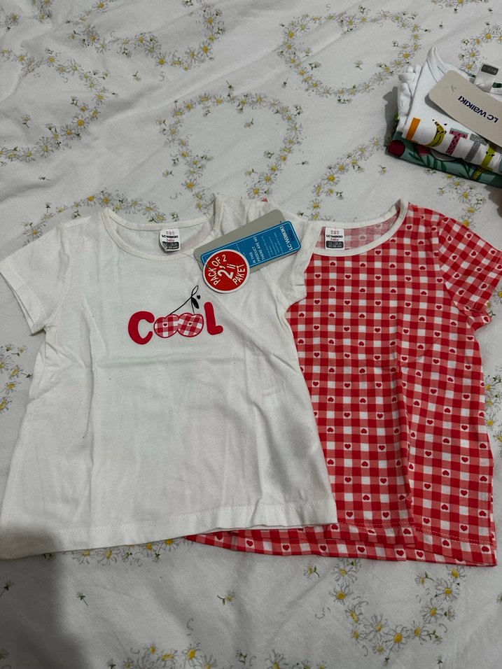 Kız Çocuk Renkli Baskılı Kısa Kollu ikili Tişört - Görsel 4