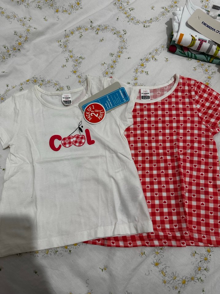 Kız Çocuk Renkli Baskılı Kısa Kollu ikili Tişört - Görsel 2