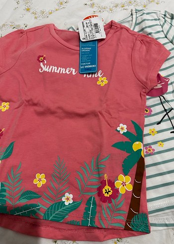 Çiçekli Baskılı Kız Çocuk Kısa Kollu Tişört - Görsel 2