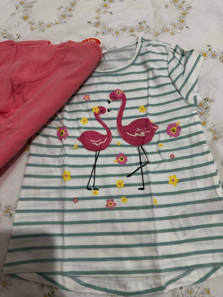 Çiçekli Baskılı Kız Çocuk Kısa Kollu Tişört - Görsel 3