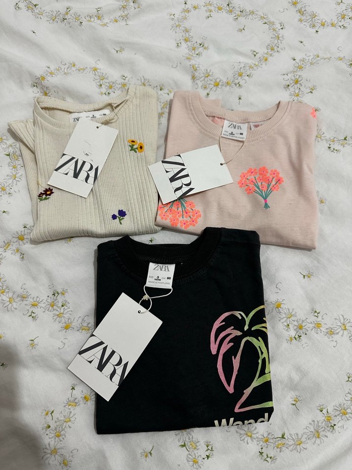 Kız Çocuk Pembe Çiçek Desenli Tişört - Görsel 4