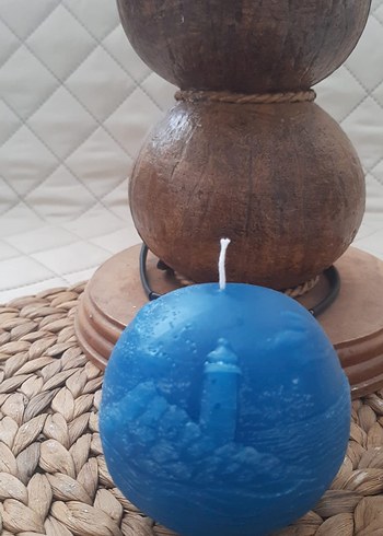 Koyu Mavi Deniz Feneri Kabartmalı Mum
