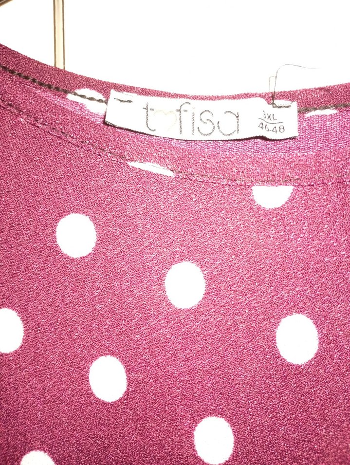 Bordo Puantiyeli Uzun Salaş Elbise - Görsel 3