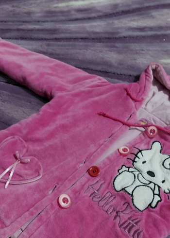 Kapüşonlu Pembe Nakışlı Kız Çocuk Mont - Görsel 3