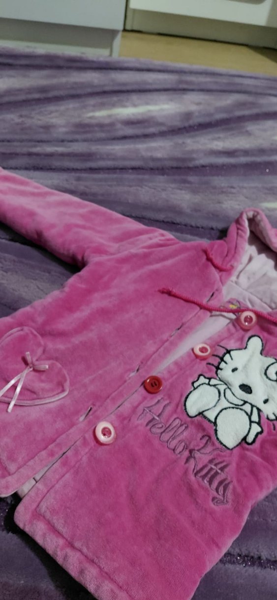 Kapüşonlu Pembe Nakışlı Kız Çocuk Mont - Görsel 3