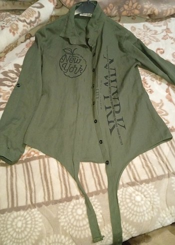 Düğmeli Khaki Kadın Keten Gömlek - Görsel 2