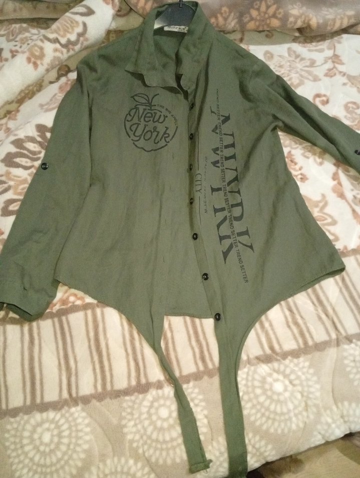 Düğmeli Khaki Kadın Keten Gömlek - Görsel 2