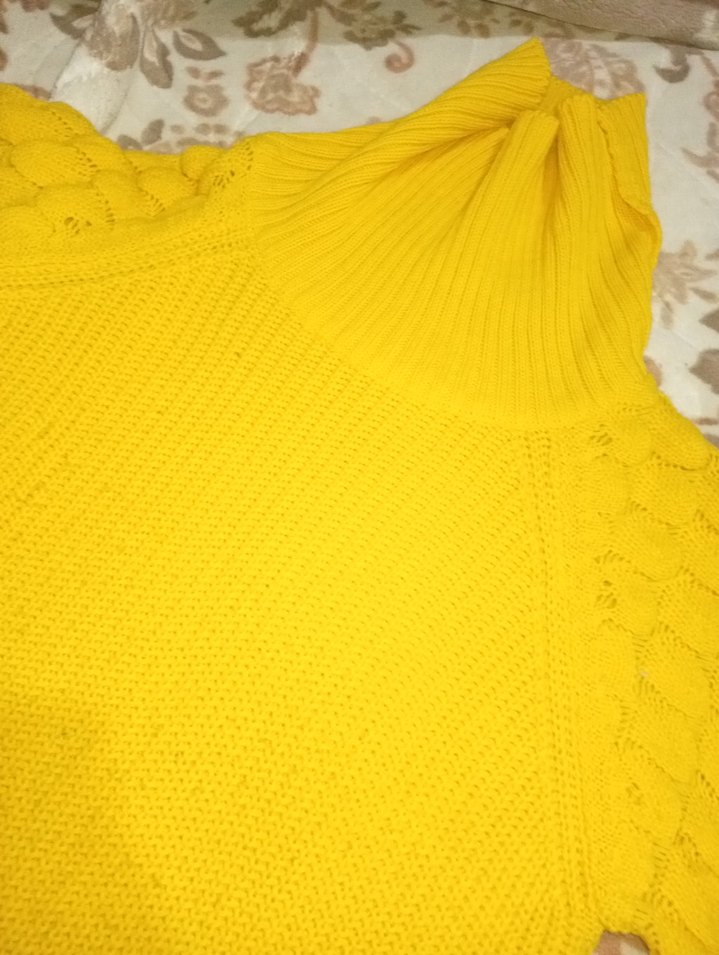 Sarı Boğazlı Örgü Kadın Kazak - Görsel 3