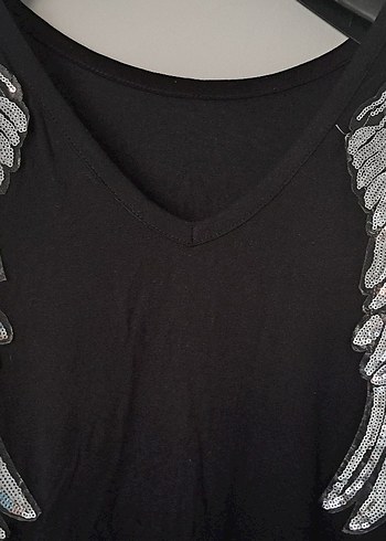 Zara Gri Payetli V Yakalı Kadın bluz