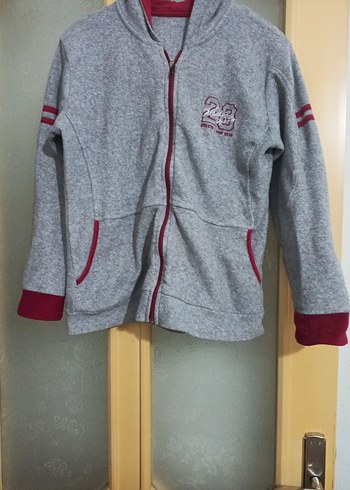 13-14 Yaş Beden Kız Çocuk Gri Fermuarlı Sweatshirt