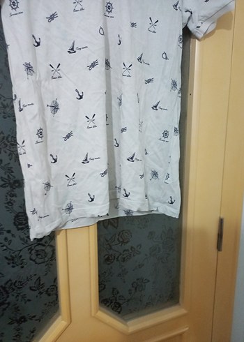 Gri Desenli Beyaz Erkek Polo Tişört - Görsel 3