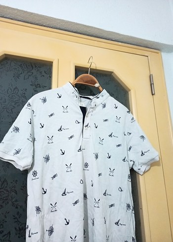 Gri Desenli Beyaz Erkek Polo Tişört - Görsel 2