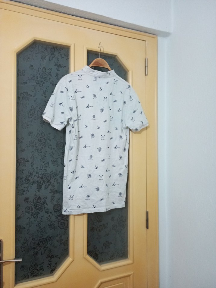 Gri Desenli Beyaz Erkek Polo Tişört - Görsel 4