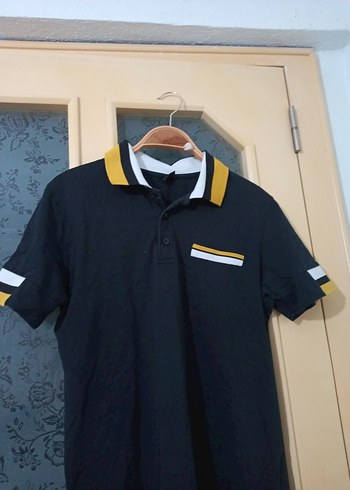 Siyah Erkek Polo Tişört, Kısa Kollu, Velcro Detaylı - Görsel 2