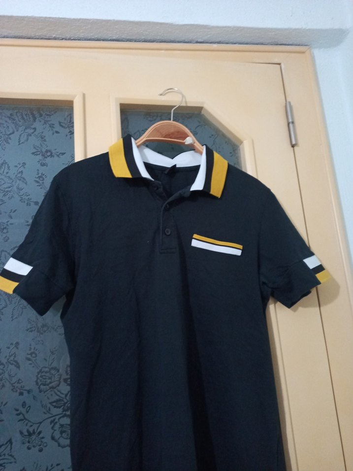 Siyah Erkek Polo Tişört, Kısa Kollu, Velcro Detaylı - Görsel 2