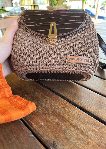 Örgü Kahverengi Zincirli Kadın Çapraz Çanta - Görsel 6