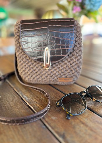 Örgü Kahverengi Zincirli Kadın Çapraz Çanta - Görsel 4