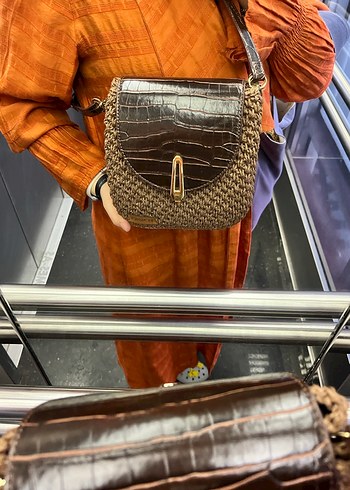 Örgü Kahverengi Zincirli Kadın Çapraz Çanta - Görsel 3