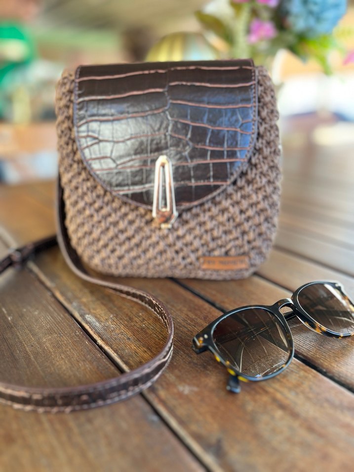 Örgü Kahverengi Zincirli Kadın Çapraz Çanta - Görsel 4