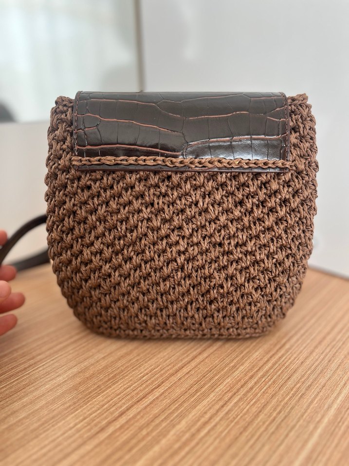 Örgü Kahverengi Zincirli Kadın Çapraz Çanta - Görsel 5