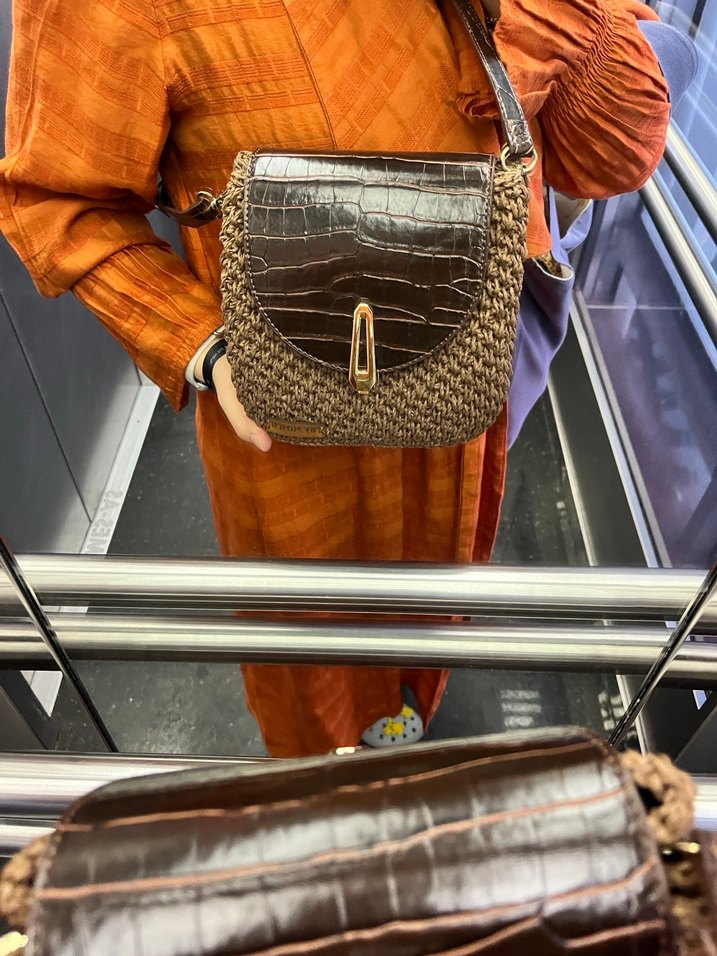 Örgü Kahverengi Zincirli Kadın Çapraz Çanta - Görsel 3